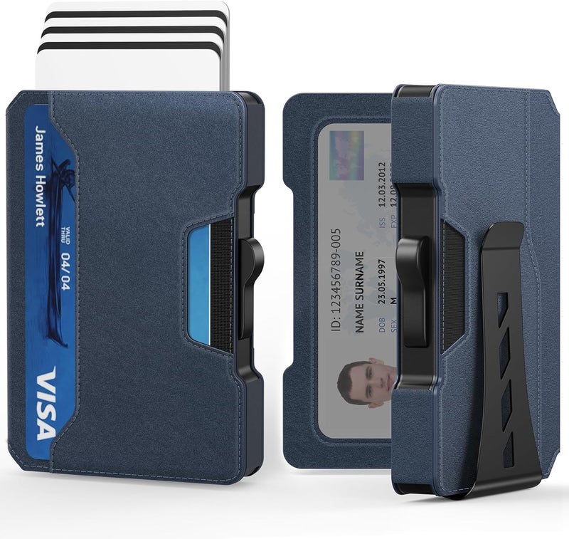 BESSIO Slim Wallet for Men - Minimalist Mens Wallet with Money Clip, Aluminum Pop Up Card Case and Leather Slots Credit Card Holder RFID Blocking Wallet for Men with Gift Box - Image 1